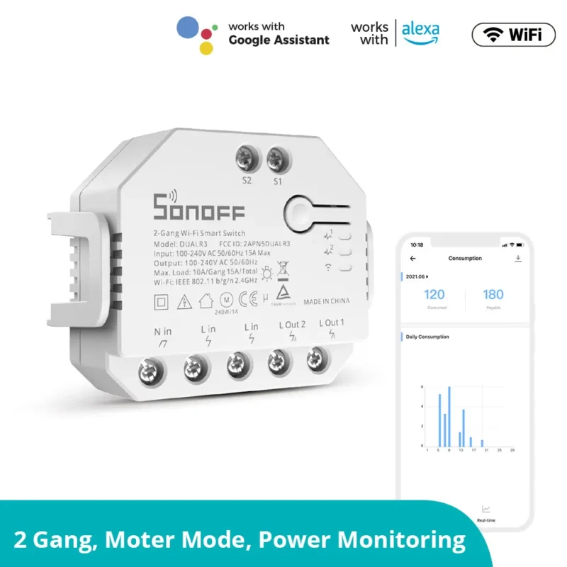 Sonoff Dual R3, control inteligente para empresas, soluciones energéticas sostenibles, integración Intelplug, activación remota.