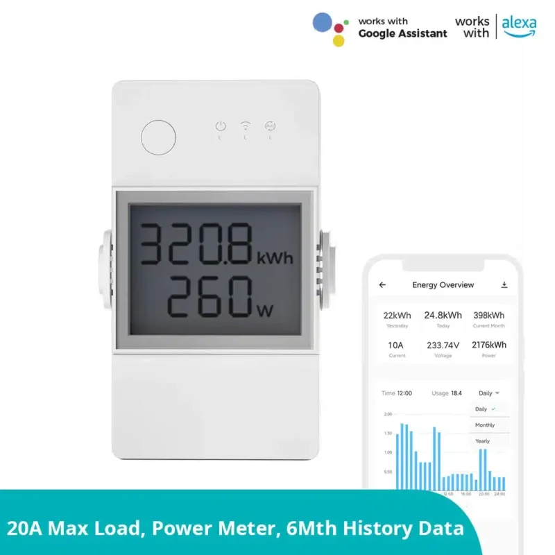 Sonoff Pow Elite 20A, gestione intelligente dell'energia, monitoraggio energetico, integrazione Intelplug, controllo dell'energia sostenibile.